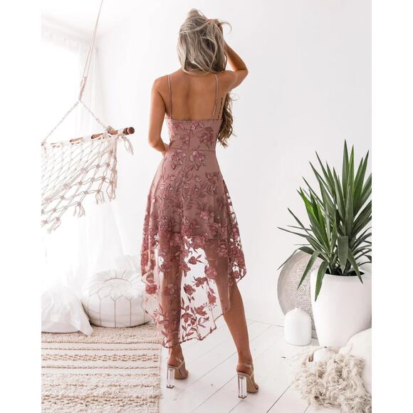 Twosisters the Label Saskia Floral Embroidery Dress Rose High Low Size 2 - Picture 3 of 10